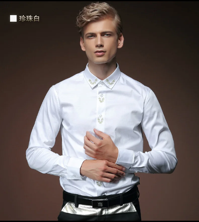 FanZhuan Free Shipping New man's 2015 autumn bamboo fibre male shirt white slim long-sleeve embroidered casual top 2012 | Мужская