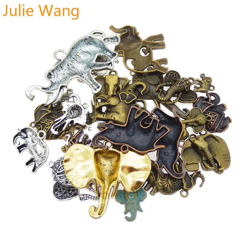 Julie Wang 10 шт. подобраны в случайном порядке украшения в виде слонов сплава животных античный бронзовый серебристый ожерелье браслет ювелирные изделия изготовление аксессуаров