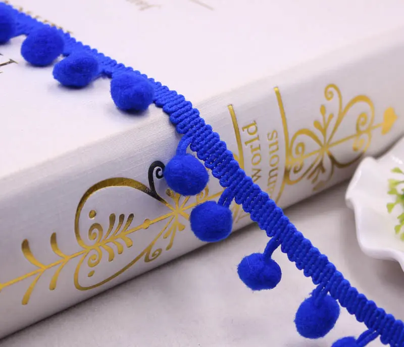 Royal Blue 5 ярдов помпонами шар 10 мм Мини жемчуг помпоном лента с бахромой швейная кружевная трикотажная ткань с ручная работа, сделай сам, Ремесло АКСЕССУАРЫ - Цвет: Royal Blue