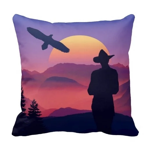 Fast Cowboy Eagle And Rising Sun Wild West Throw Pillow Case (Size: 20&quot by 20&quot) Free Shipping | Дом и сад