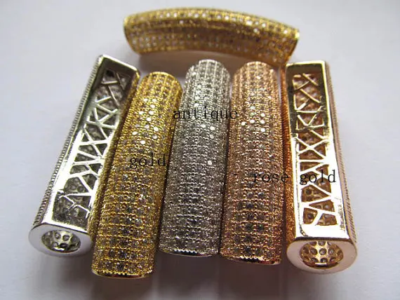 

AAA grade 10x40mm 12pcs pave metal spacer &cubic zirconia crystal column tube curve silver gold mixed jewelry beads