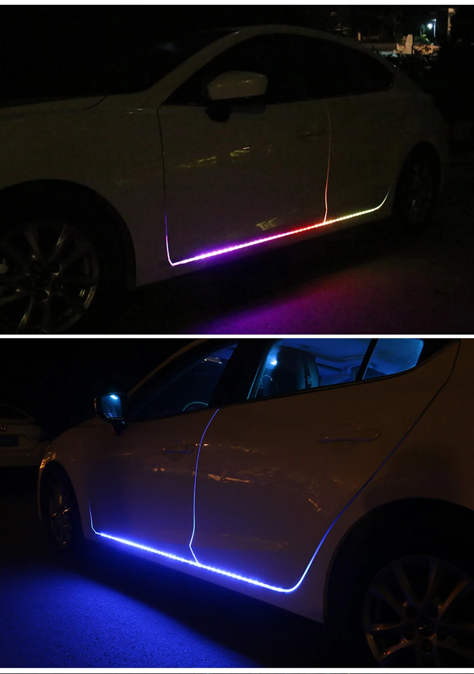 Новая RGB Автомобильная гибкая светодиодная лента декоративная лампа автомобильная Боковая дверь атмосферный свет авто неоновый свет комплект с контролем reomte