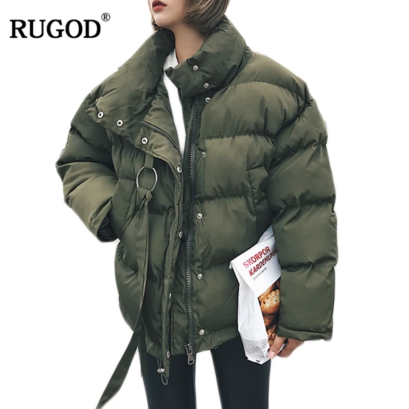 RUGOD зимняя куртка для женщин, большие размеры, женские парки, утепленная верхняя одежда, одноцветные пальто с воротником-стойкой, короткие женские хлопковые стеганые Топы