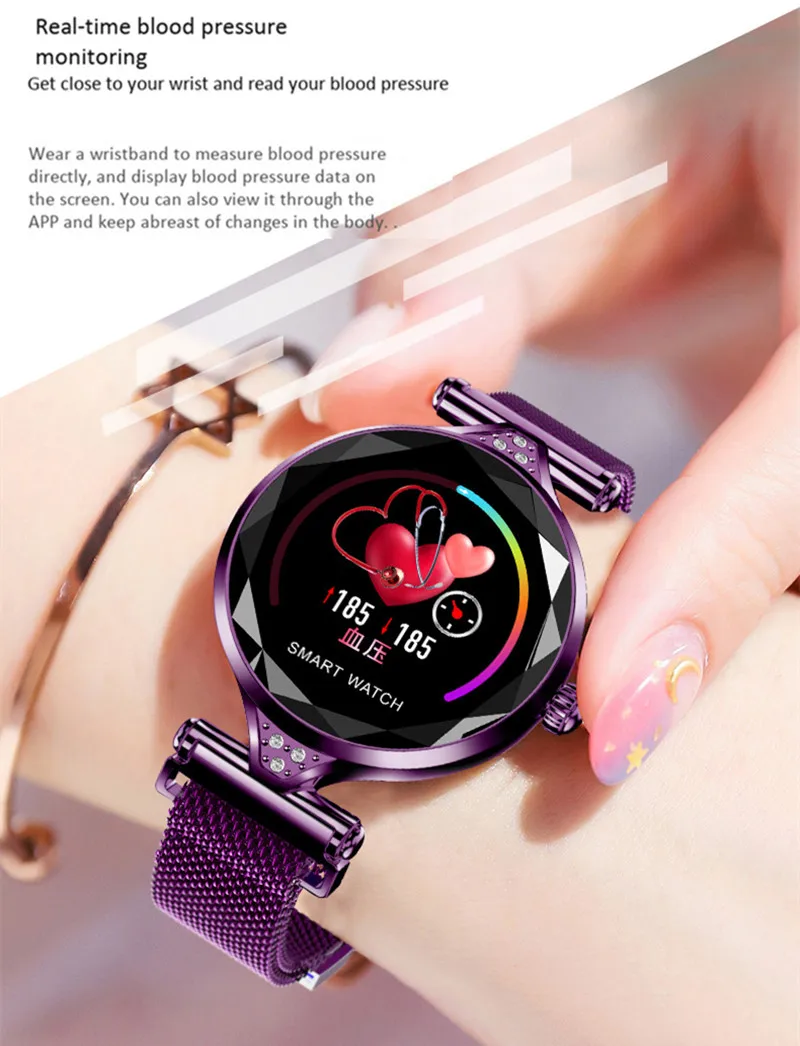 Для женщин Смарт часы браслет женский физиологический цикл smartwatch diamond сердечного ритма приборы для измерения артериального давления спорти