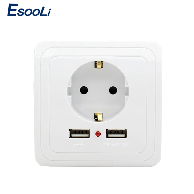Настенная розетка 16А EsooLi EU стандартная розетка с 2400mA двойной usb-порт для зарядки для мобильного супер розетка панель 110~ 250 В