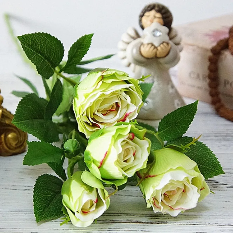 E 4Heads Artificial rose branch silk+plastic flores Simulation rose flowers for home hotel wedding decoration rose - Цвет: E