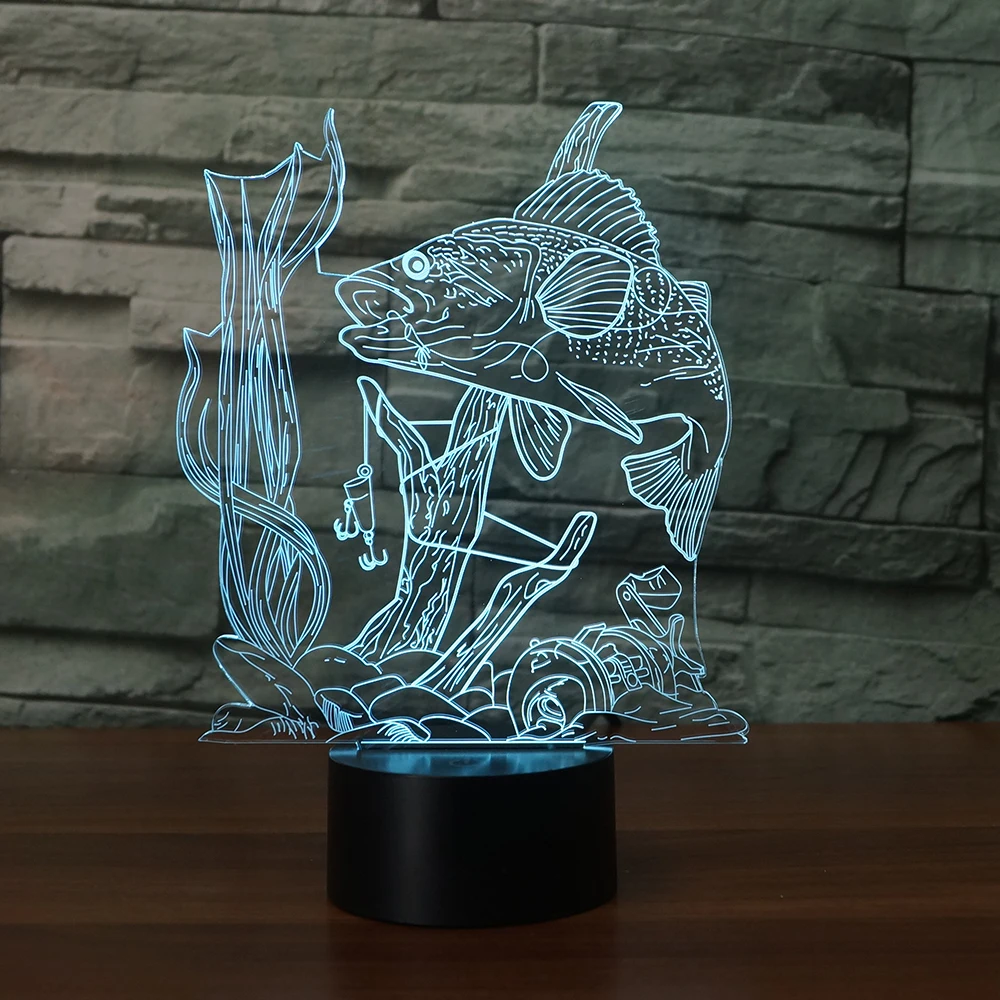 

7 Color Change Fish 3D Night Light USB Table Lamp Children Bedroom Atmosphere Xmas Gift