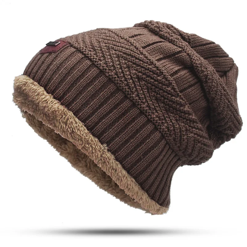 Hat Coffee Для мужчин зимняя Осенняя шапка Модная вязаная черная Лыжная Шапки Толстая теплая шапка Кепки капот Skullies шапочка Мягкая трикотажная шапочки хлопок - Цвет: Hat Coffee