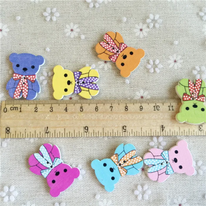 

100pcs 35x26mm Bear Cartoon Decorative Wooden Buttons Sewing Crafts Garment Sewing Accessories Button