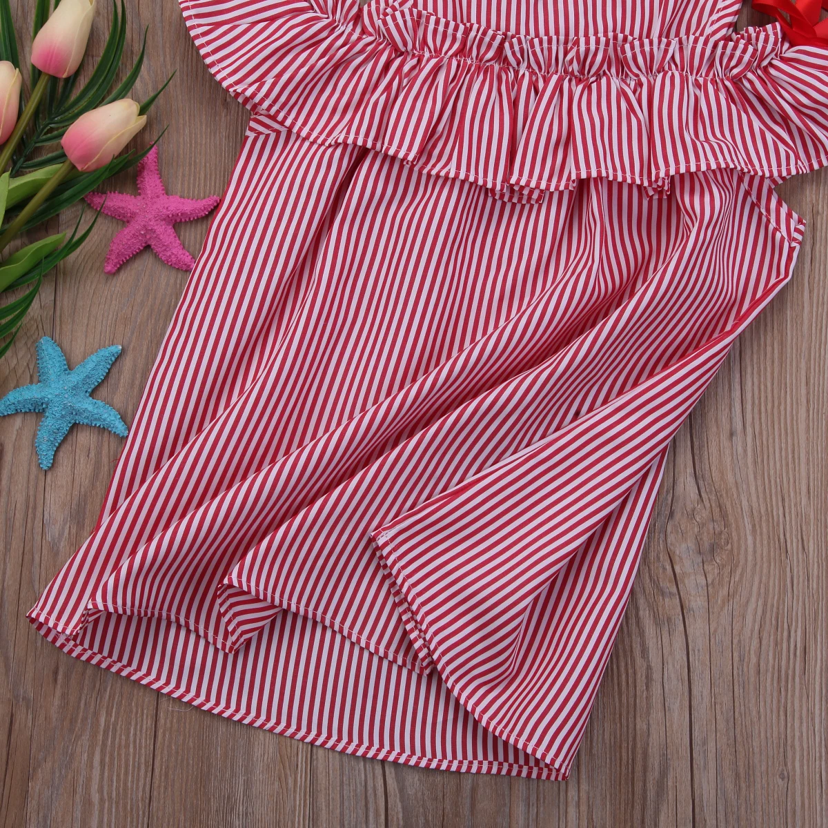 Милое Платье для девочек платье принцессы в полоску маленьких одежда с оборками