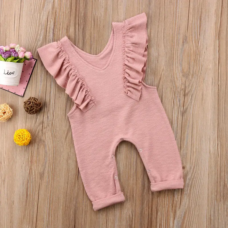 2018 Новое поступление однотонный хлопковый гофрированный комбинезон для