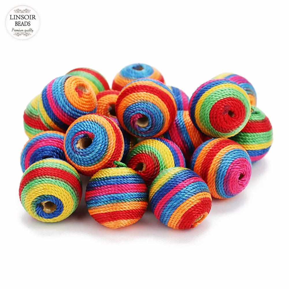LINSOIR 10 шт. круглые бусины из натурального дерева смешанные цвета 19 мм веревочного