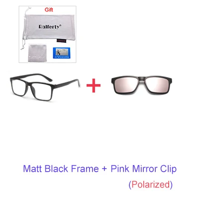 1Frame Pink Clip Ralferty, поляризованные магнитные солнцезащитные очки для женщин и мужчин, очки на застежке, квадратные оптические очки для близорукости, очки, розовые, 6 в 1, оправа для очков A2202 - Цвет линз: 1Frame Pink Clip