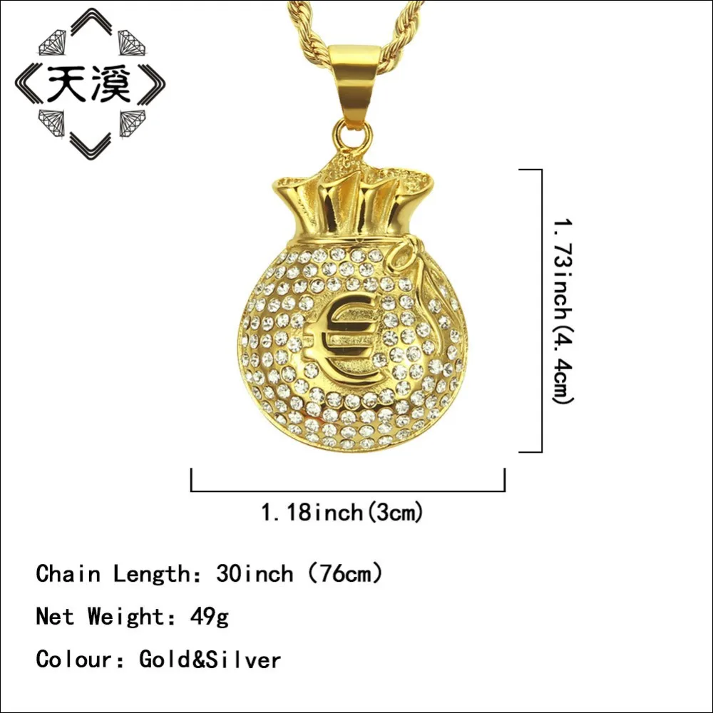 2018 новые творческие Iced Out Bling евро символ деньги брелоки для сумки ожерелья мужчин