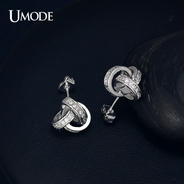 UMODE Серьги-гвоздики в форме банта для влюбленных с покрытием из белого золота и фианитом UE0141