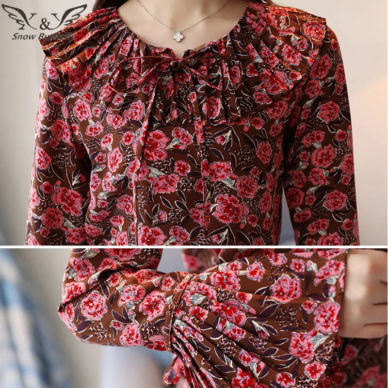 Women Clothes 2019 Chiffon Top Fashionable Female Long Sleeve Shirt Stylish Korean Fashion Woman Floral Blouse Women's 546 |