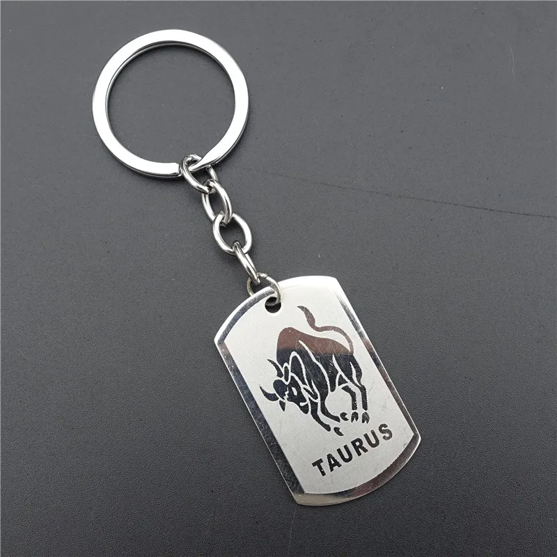 taurus Zodiac 12 Horoscope Keyring Stainless Steel Constellations Keychains Zodiac Jewerly For Men Women - Цвет: taurus