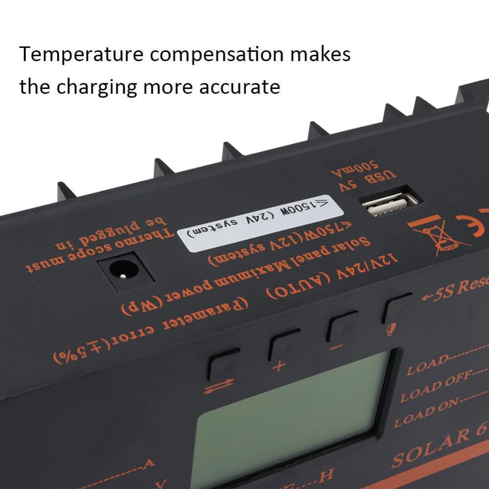 60A 12V 24V LCD Солнечный контроллер заряда разрядка с USB для панели солнечной батареи