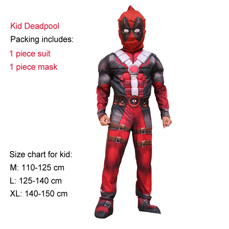 Kid deadpool Костюм Пурим на Хэллоуин, костюм Человека-паука, Бэтмена, СУПЕРМЕНА для мальчиков, Детский карнавальный костюм супергероя, Мстители, одежда для костюмированной вечеринки - Цвет: Kid deadpool