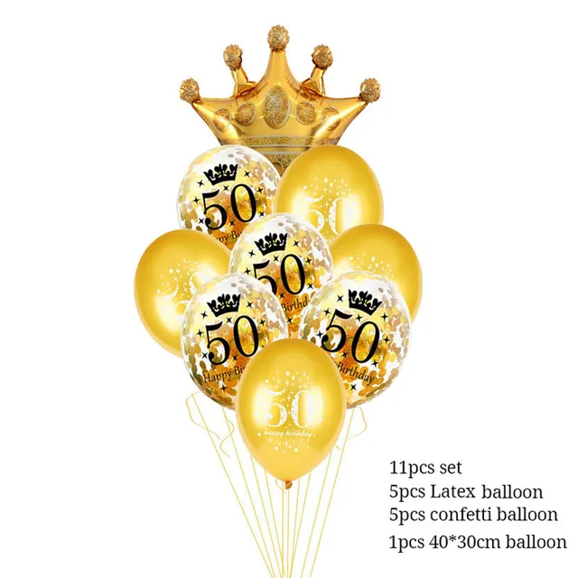 11pcs 50 balloons 30, 40, 50, 60 летних воздушных шаров с днем рождения, праздничные украшения для взрослых, черные золотые воздушные шары, 30, 40, 50 лет, вечерние сувениры - Цвет: 11pcs 50 balloons