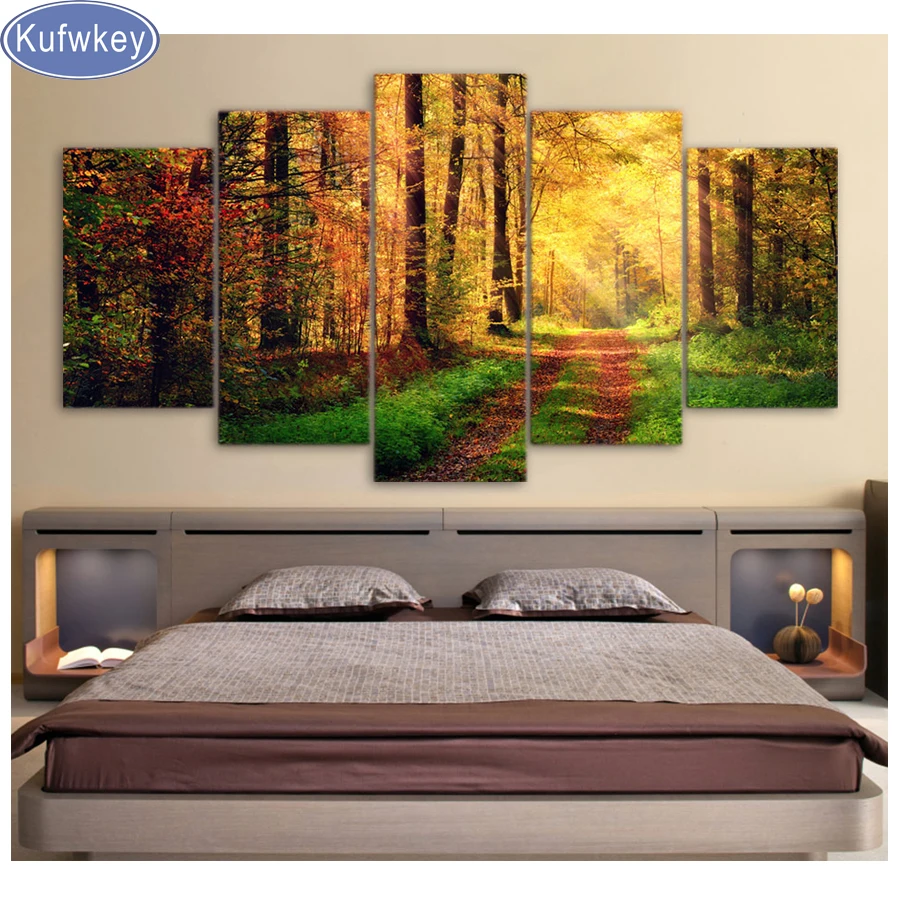 

5 pcs Full square 5Diamond Painting diamond Embroidery mosaic Cross Stitch Rhinestone Painting accessory Sunshine Autumn Forest