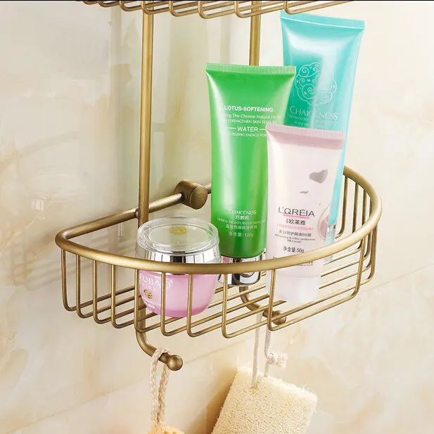 Настенная античная отделка новый твердый латунный душ Шампунь Полка Корзина