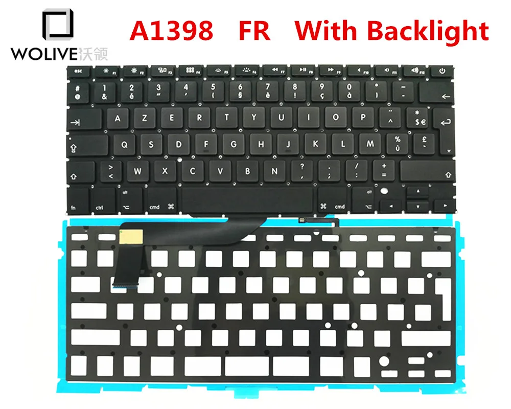 

Оригинальная новая клавиатура A1398 FR для Macbook Pro Retina 15 дюймов 2012-2015 года с языковой подсветкой
