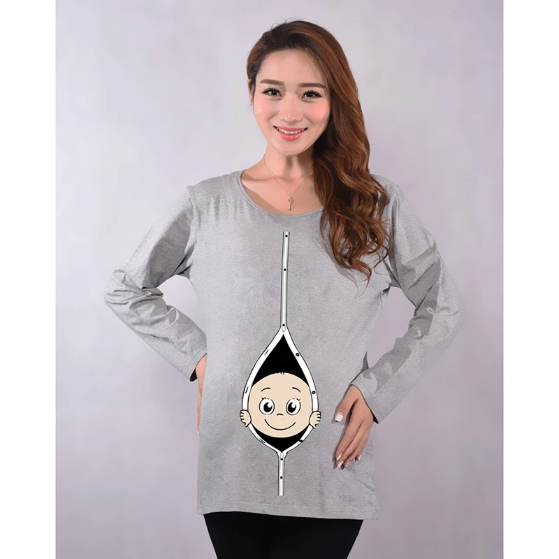 New Shirts for Pregnant Women 2018 &quotBaby Peeking Out&quot Long-Sleeve Maternity Clothes Christmas Gift Casual | Мать и ребенок