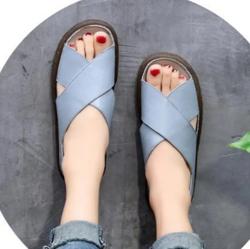 Zapatos mujer Женские туфли на среднем массивном каблуке танкетке с открытым носком