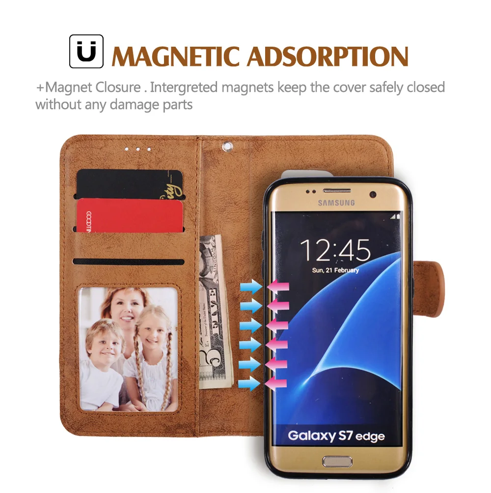Чехол LANCASE для Samsung Galaxy S7 Edge кошелек Магнитный флип чехол из искусственной кожи S8 S9