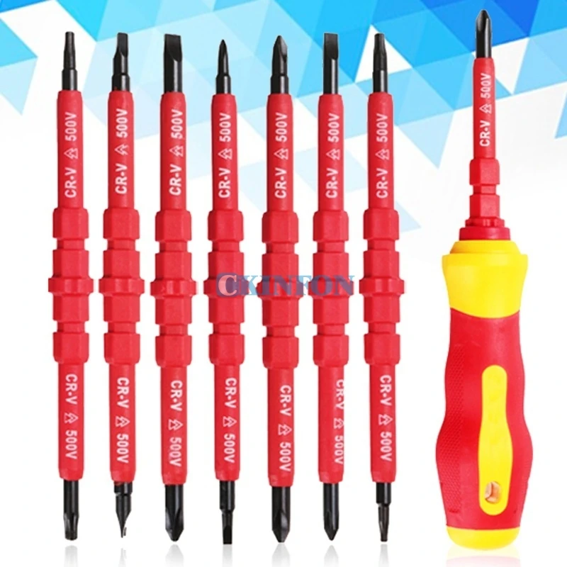 

DHL 100Set 8-In-1 Multi-purpose Electrican Insulated Electric Screwdriver Repair Hand Tools Kit Set 500V Color:Red