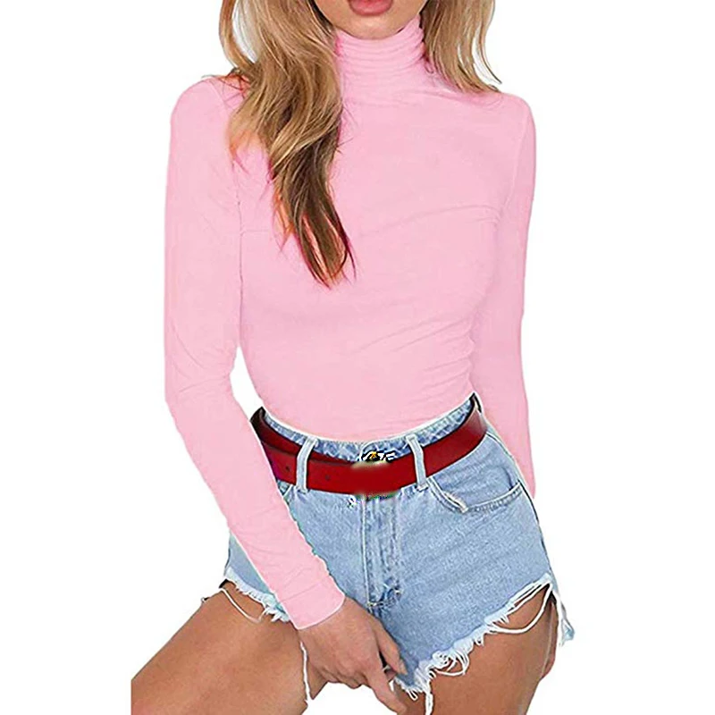 Pink Обтягивающий комбинезон для фитнеса, вечерние, Клубные, сексуальное боди, мода, водолазка, одноцветные женские боди, бодикон, боди, топы M0386 - Цвет: Pink