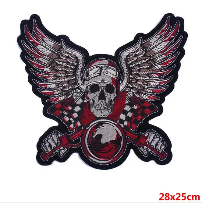 

Мотоциклетные нашивки большого размера с рисунком черепа и крыльев, нашивка MC, байкерские нашивки из тяжелого металла для езды на мотоцикле...