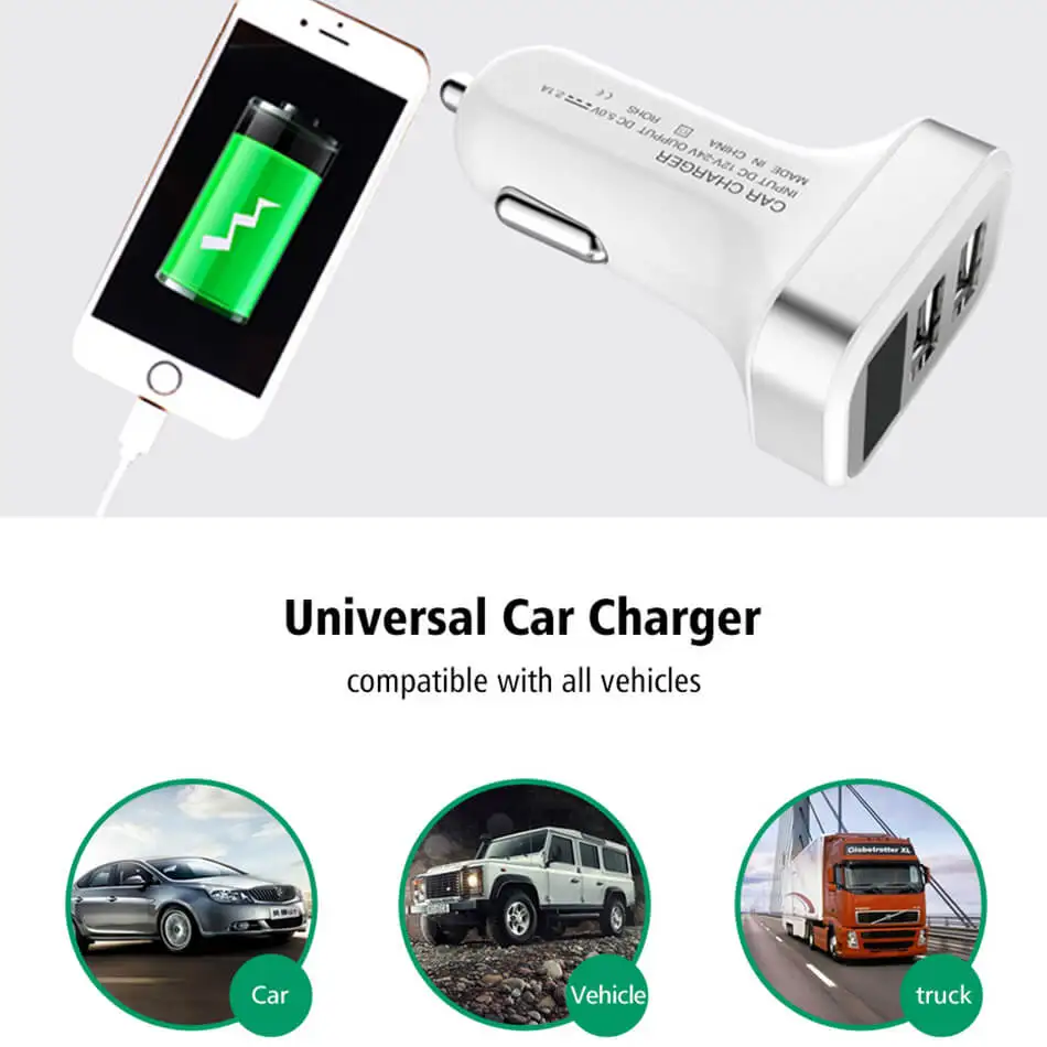 Автомобильное зарядное устройство цифровой дисплей 2.1A двойной порт USB адаптер