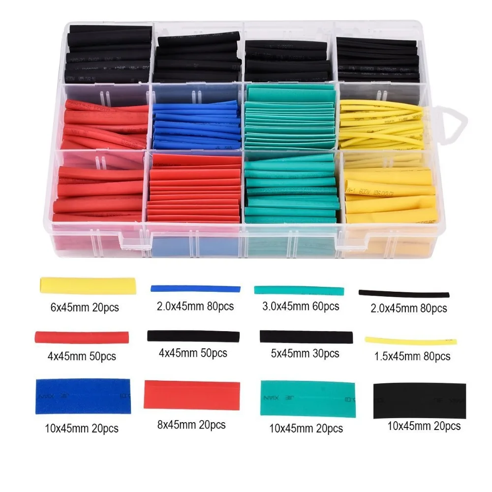 580/530/328Pcs Assorted Polyolefin Heat Shrink Tubing Tube Cable Sleeves Wrap Wire Set 8 Size Multicolor/Black | Обустройство дома