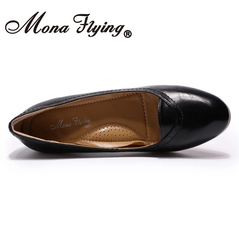 Mona Flying/женские туфли-лодочки на танкетке из натуральной кожи модельные женские туфли на высоком каблуке с круглым носком без застежки ручной работы, 078-A13