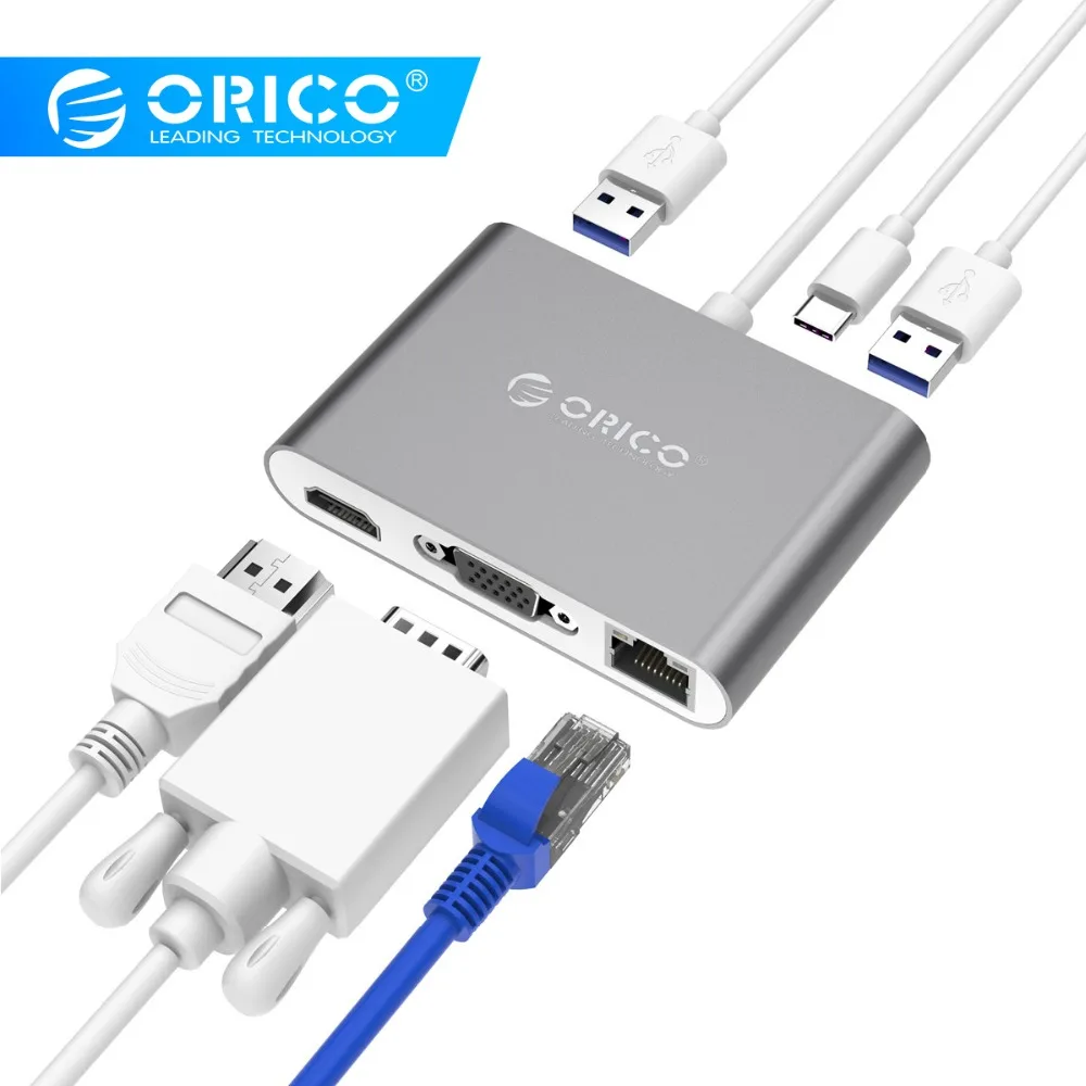 ORICO type-C концентратор USB C к мульти USB3.0 HDMI/VGA/RJ45/SD TF кардридер разветвитель PD зарядное устройство адаптер док-станция для ноутбука Macbook