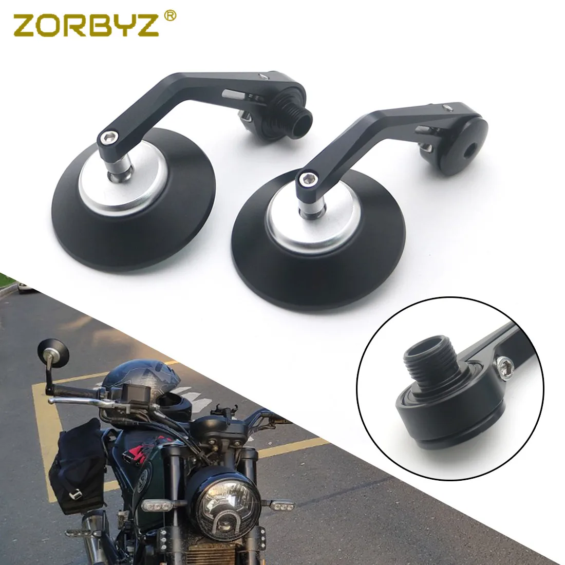 ZORBYZ 1 Пара ЧПУ алюминиевые круглые боковые резьбовые внутренние зеркала для руля