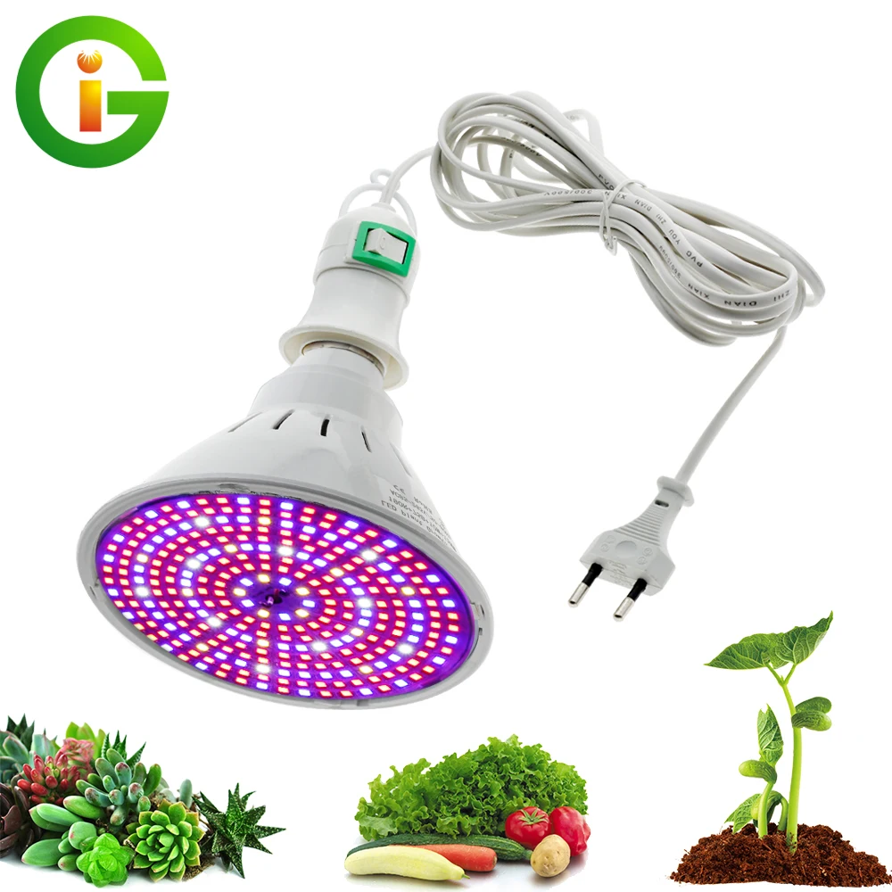 Luz LED para cultivo de plantas bombilla E27 espectro creciente lámpara 290 LED 200 LEDs crecer bombilla + 4M 8M interruptor de línea para plantas de invernadero