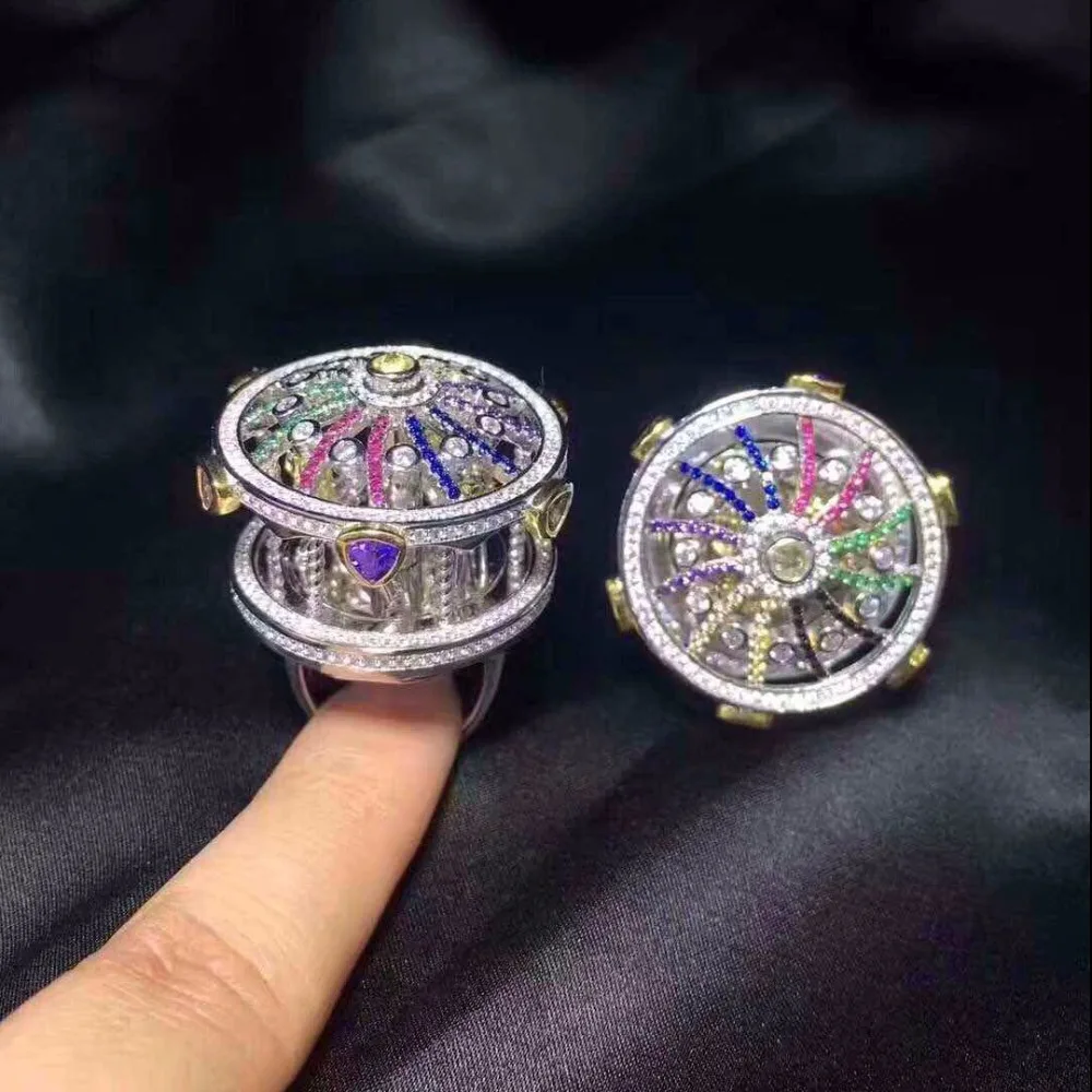 Anillos Qi Xuan_Trendy Jewelry_Woman карусель Rings_S925 солидный Серебряный Модный трендовый