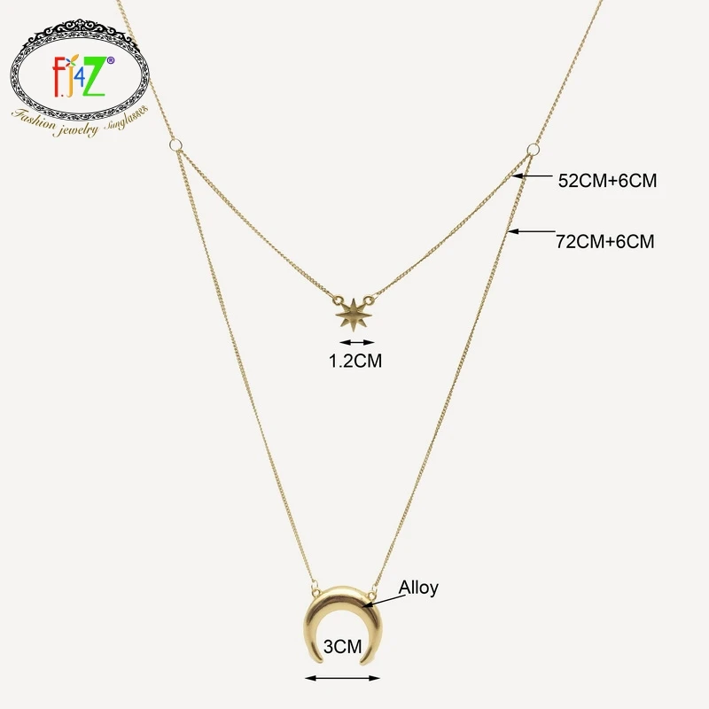 F. J4Z Новое модное женское ожерелье с кулоном, с двойным слоем сплава Луна Звезда свитер цепь Lune collier femmes