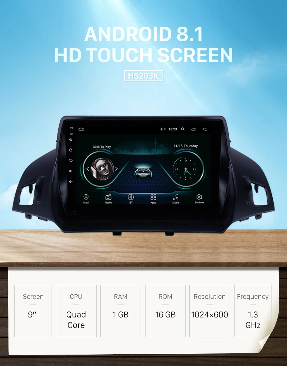 Seicane 2Din Android 8,1 9 дюймов Автомагнитола для Ford Escape 2013 головное устройство WiFi стерео gps мультимедийный плеер