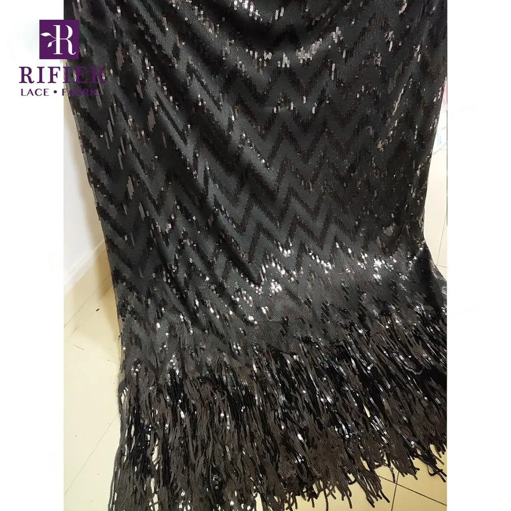 Gold Sequins Tassel Mesh Net Lace Fabric Elastic Sequined Embroidered Tulle Wedding Material African Guinea | Дом и сад