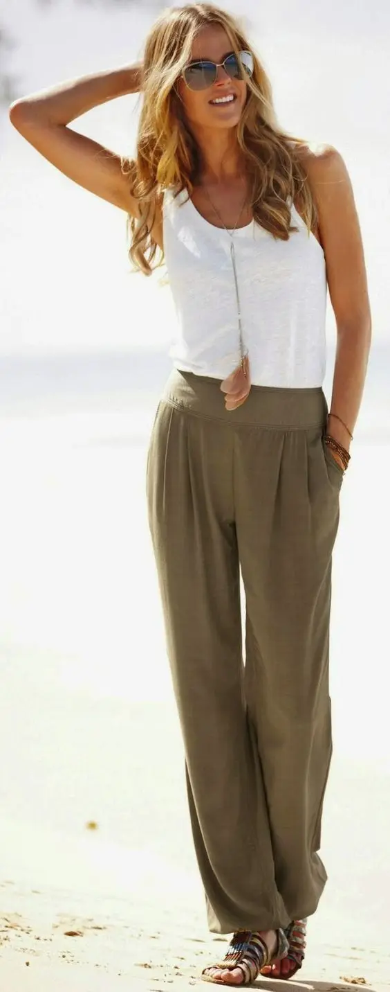 

Womens Casual Elastic Waist Chiffon Harem Office Long Pants Drawstring Trousers
