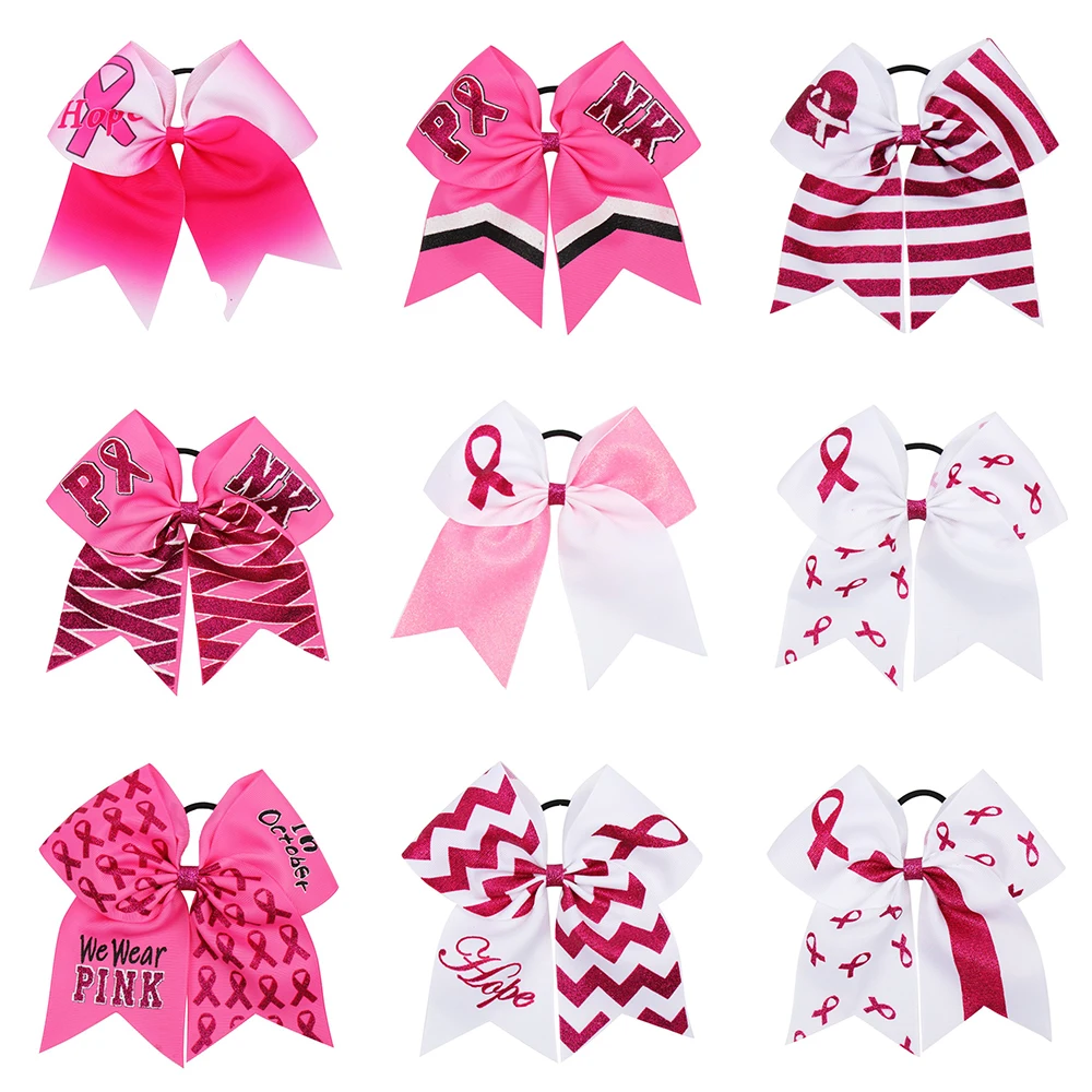 

7'' Large Pink Cheer Bows Breast Cancer Awareness Hair Bows for Girls with Elastic Hair Rubber Band Cheerleader Girls Headwear