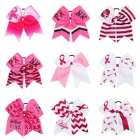 7 large cheer pink bow breast cancer awareness hair bows for girls elastic hair rubber band cheerleading accessories headwear