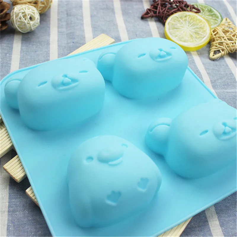 3 шт./компл. Cartton Bear Blue 4 отверстия силиконовая форма для торта 3D Ручная работа Cupcake