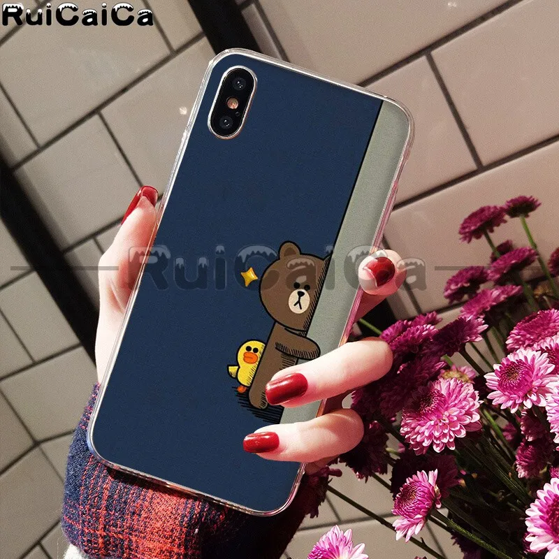 RuiCaiCa Line Friends коричневый Медведь Мягкий ТПУ чехол для телефона для Apple iPhone 8 7 6 6S Plus X XS MAX 5 5S SE XR мобильных телефонов