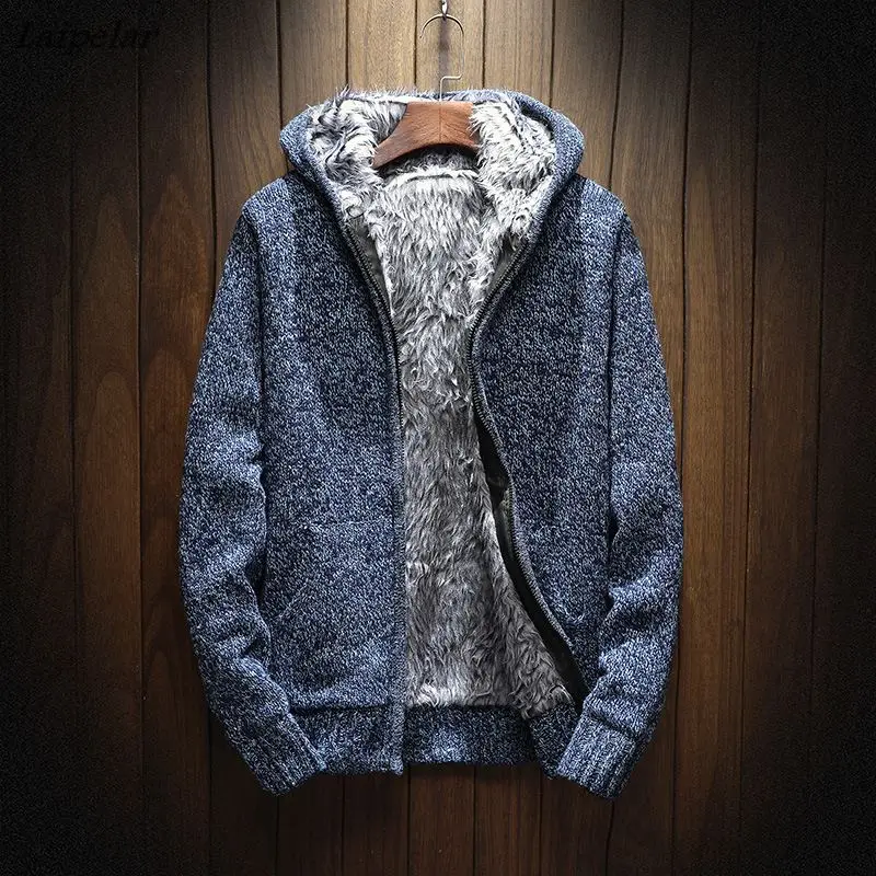 Модные зимние вязаные толстовки Laipelar теплый толстый мужской свитшот на молнии