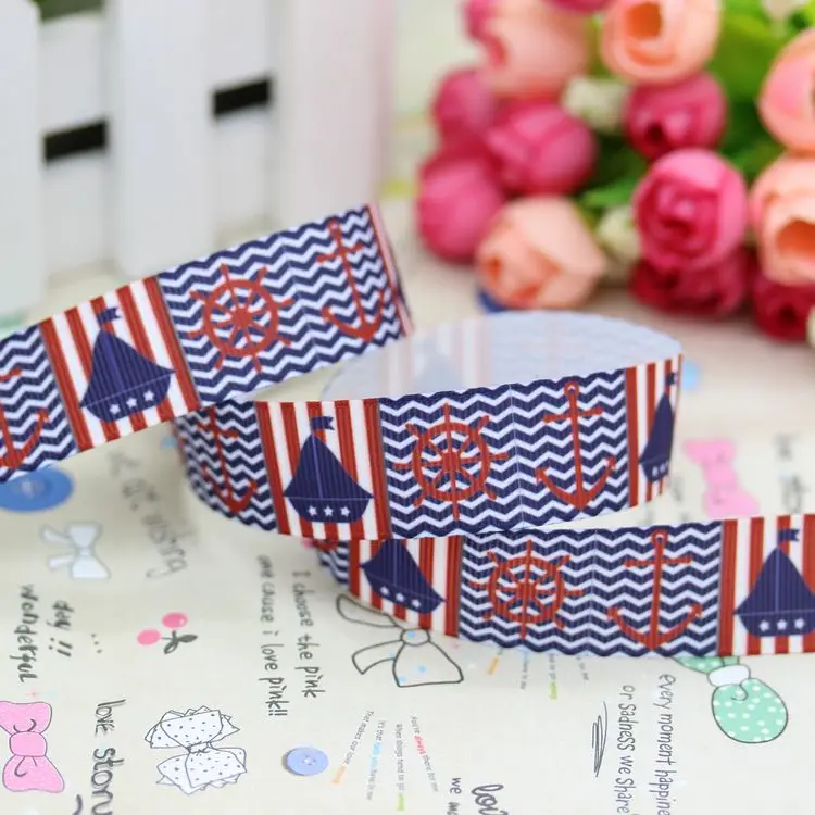 7/8 ''Бесплатная доставка Якорь Морской печати grosgrain ленты головной убор